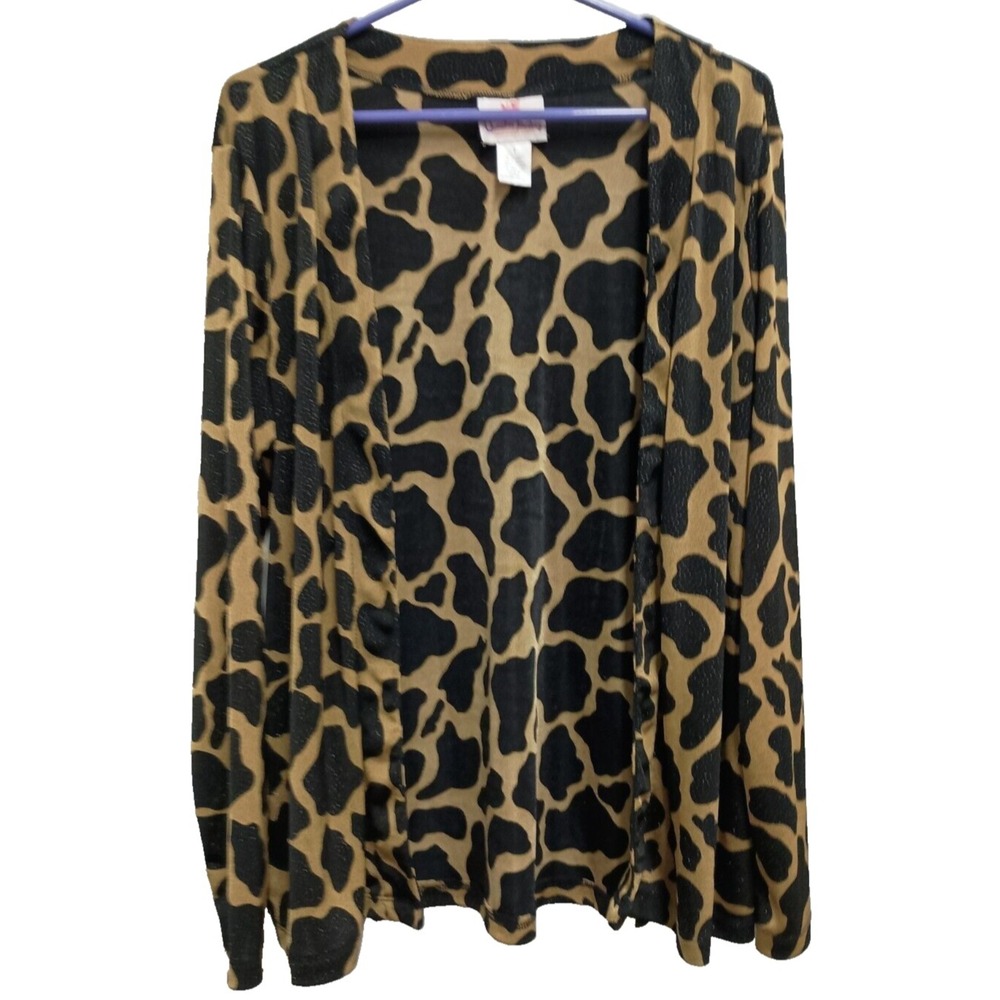 Quacker Factory Wearable Art Cardigan Womens Large Brown Black Animal Print